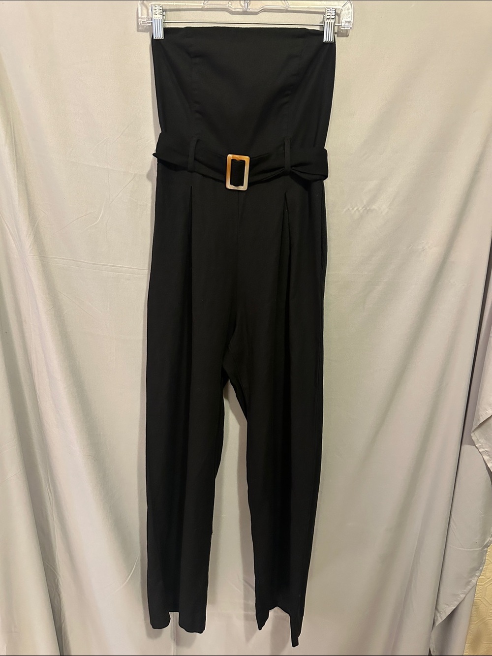 Monteau Black Strapless Belted Jumpsuit with Buckle